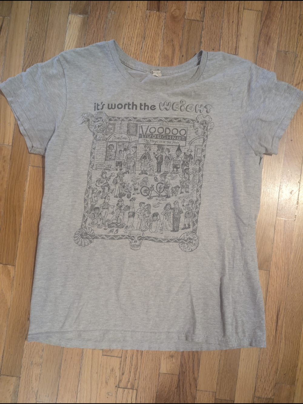 Voodoo Doughnut Graphic Tee - Light Gray Women’s Top